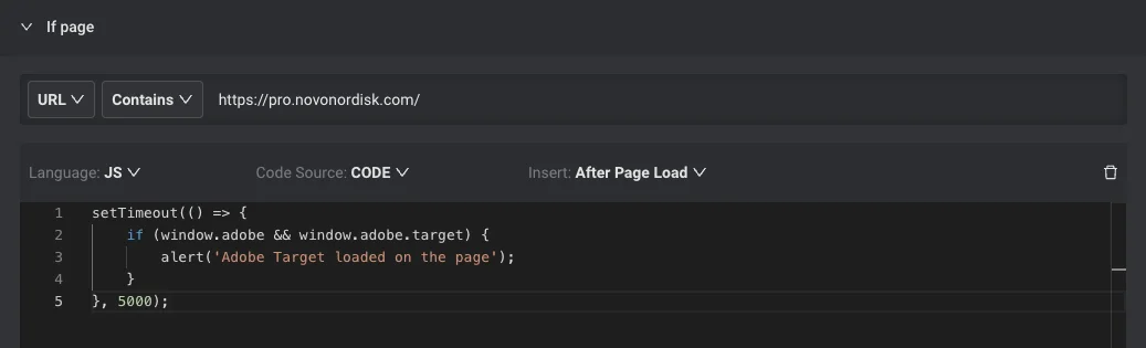 Get an Alert when Adobe Target tag is loaded on screenshot