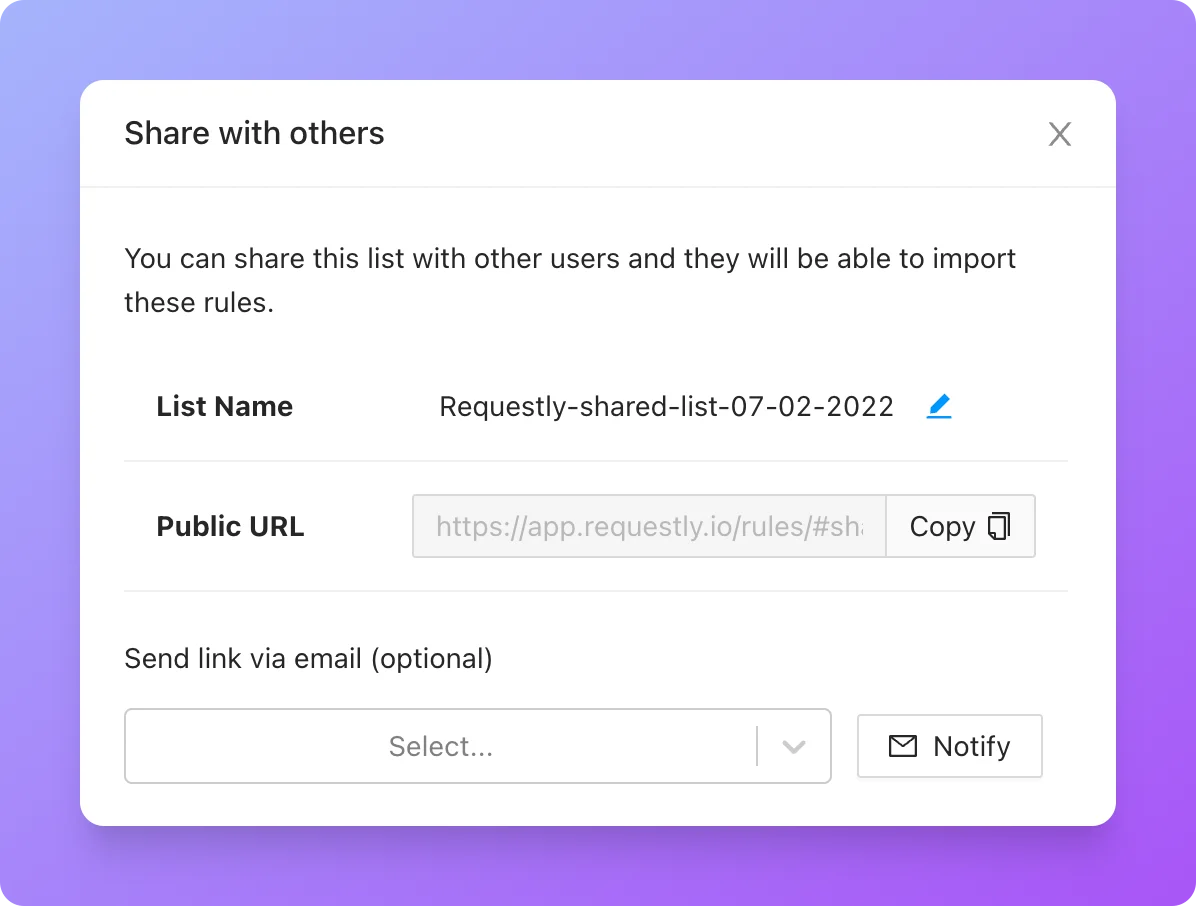Create a Shared List screenshot