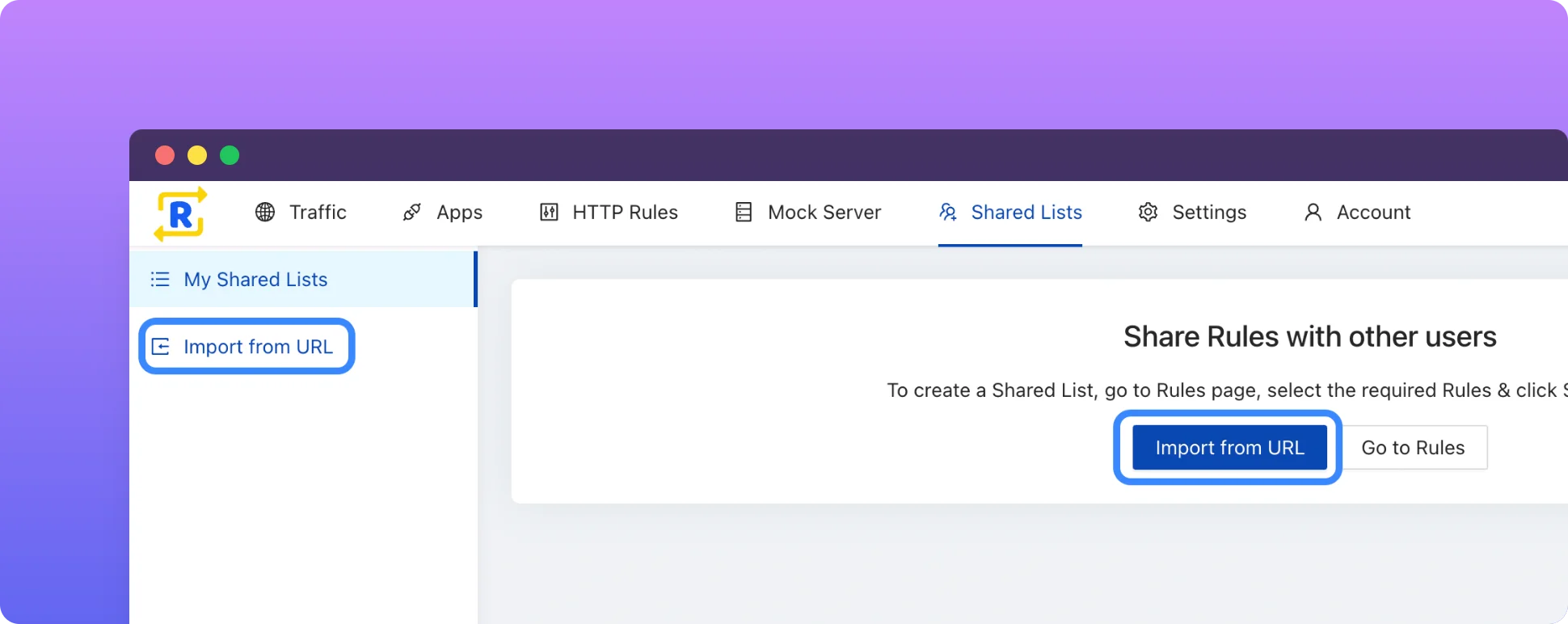 Import a Shared List in Requestly Desktop App screenshot