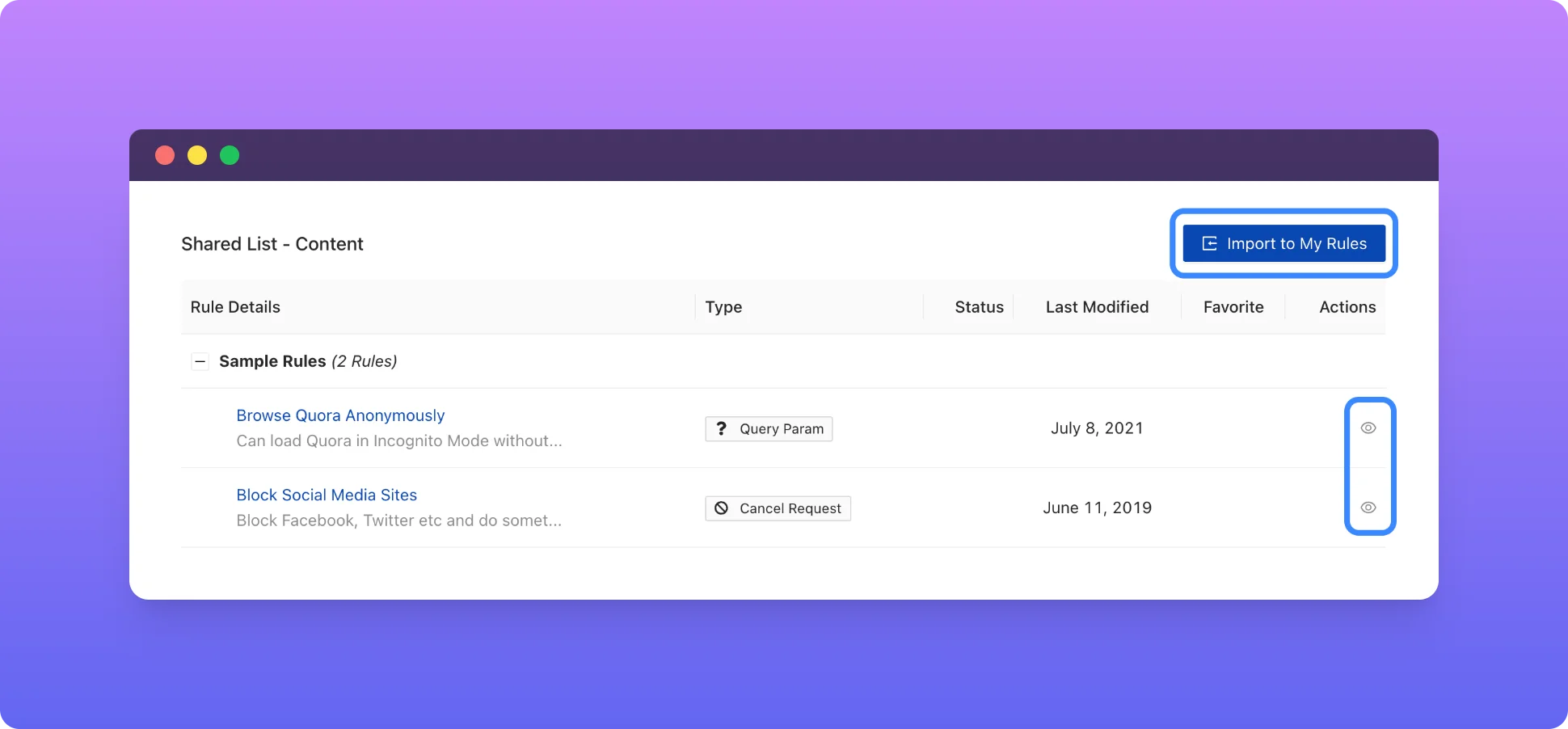 Import a Shared List in Requestly Desktop App screenshot