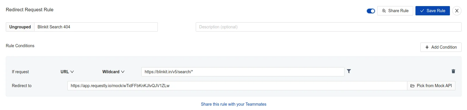 Simulating 404 status code on blinkit search screenshot