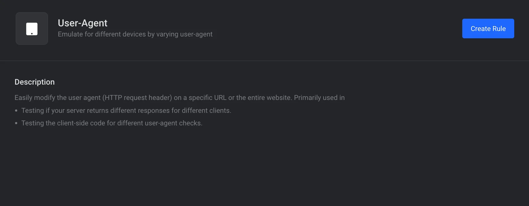 Override User-Agent Rule screenshot