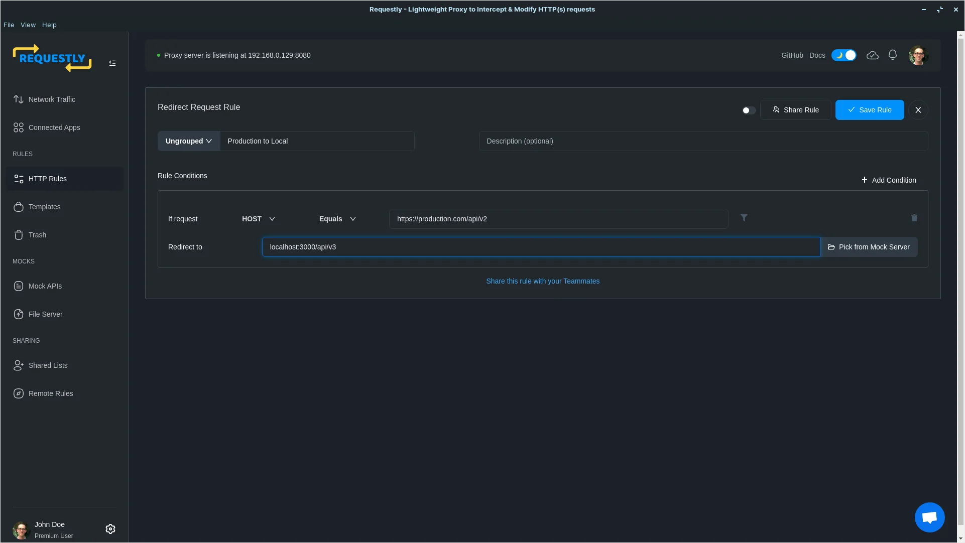 Redirecting Production to Local Environment screenshot