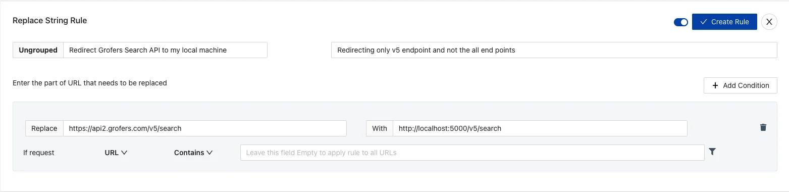 Setup Redirection Rule in Requestly screenshot