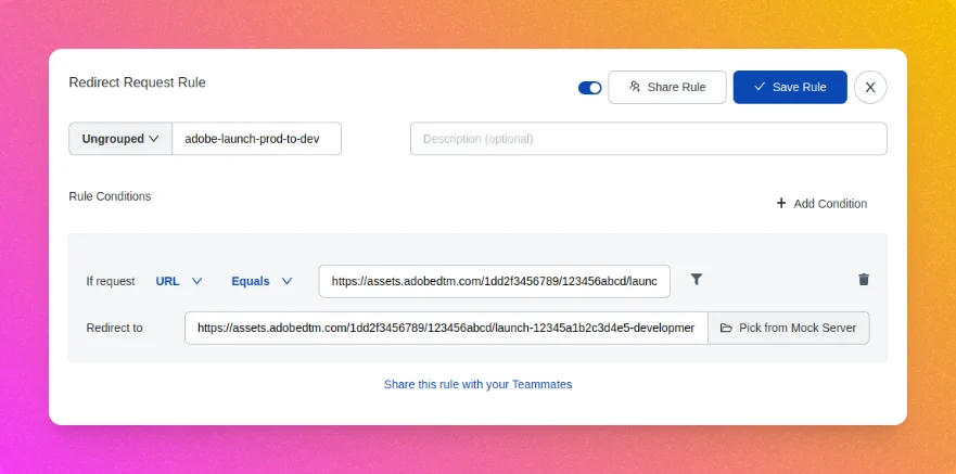 Using Requestly to replace scripts (Chrome, Firefox) screenshot