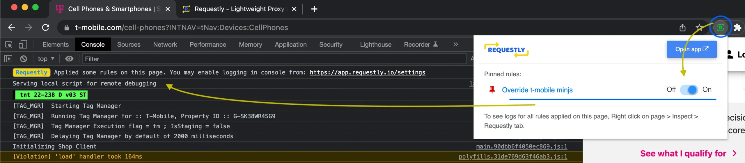 Start debugging screenshot