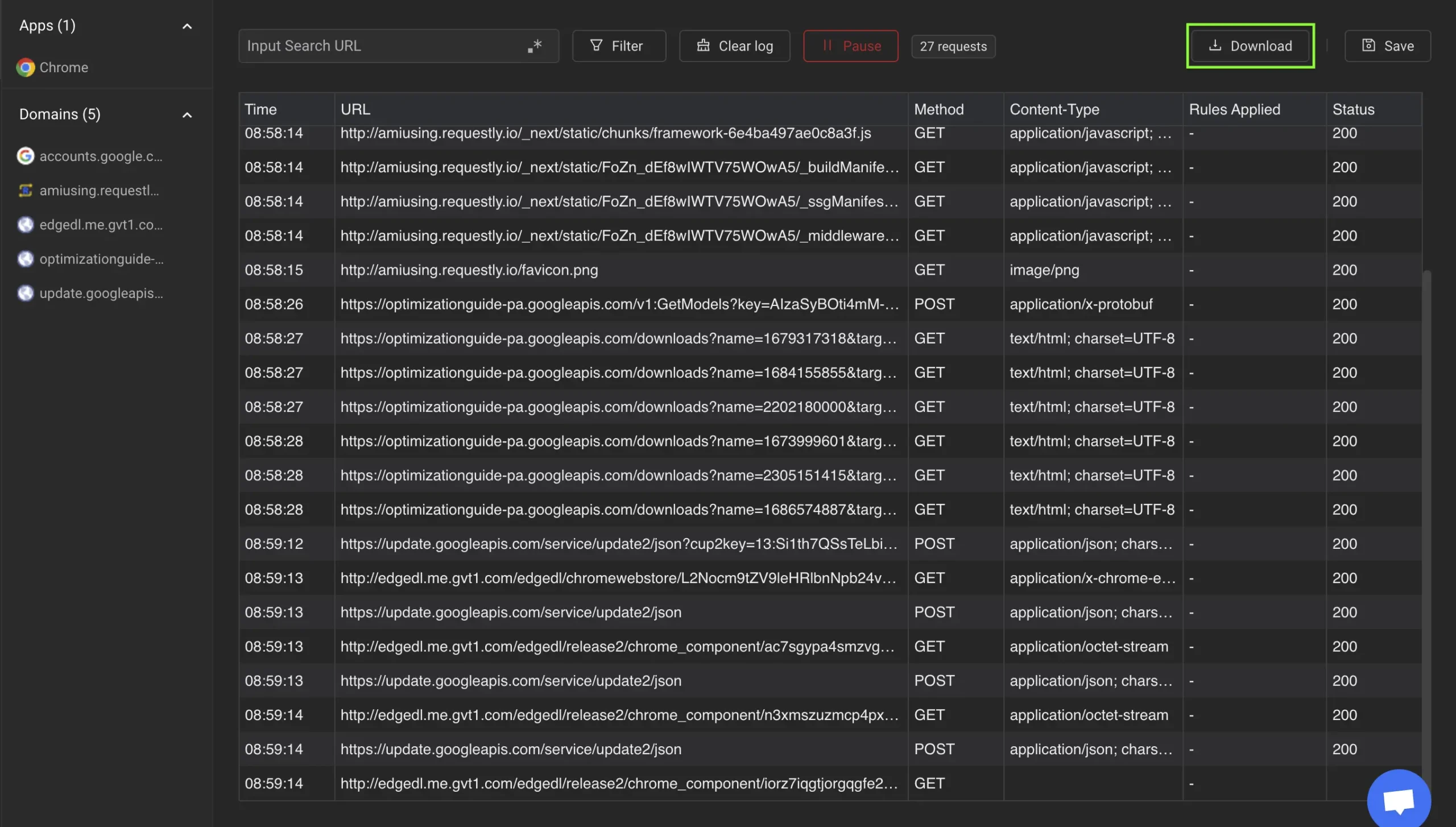 G enerating HAR file using Requestly screenshot