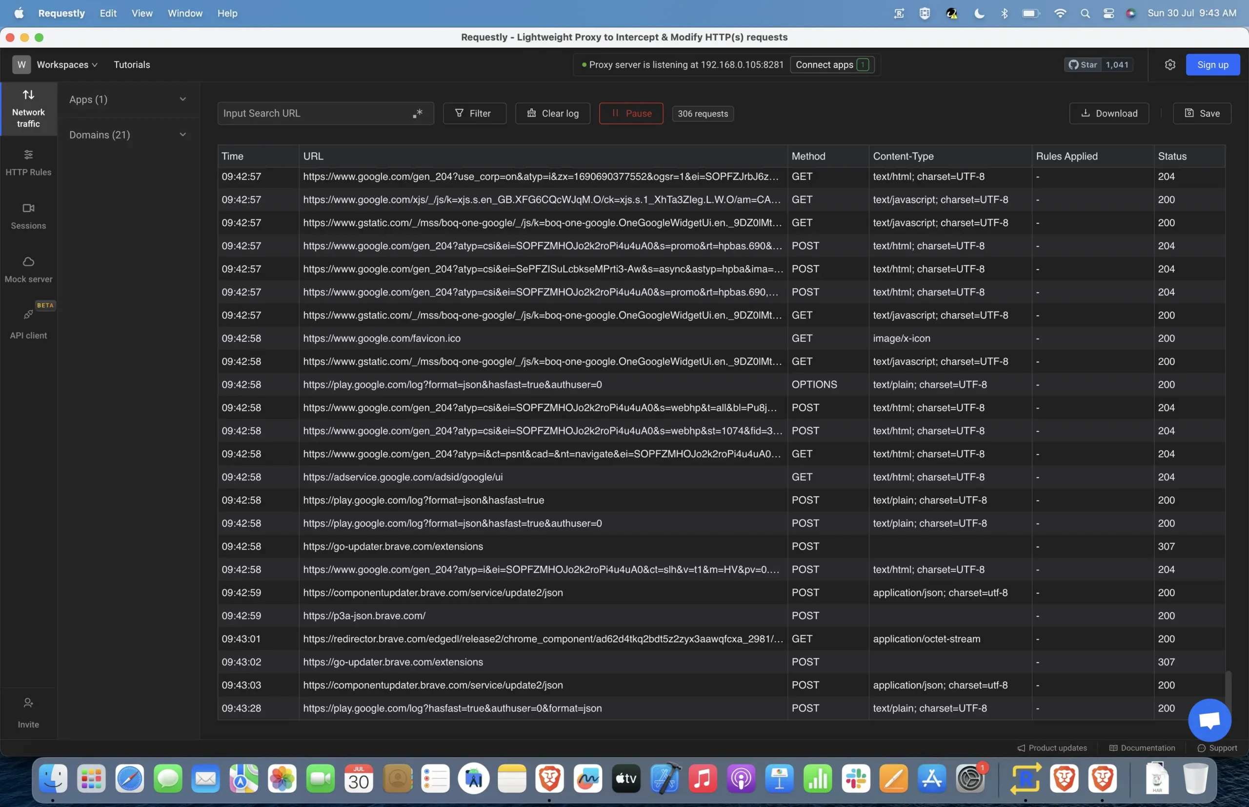 Inspecting Browser Network Traffic using Requestly Desktop App on Mac screenshot