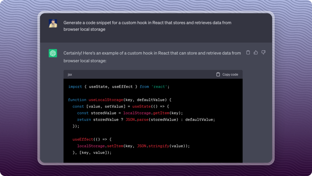 Generate Code Snippets in a Specific Framework screenshot