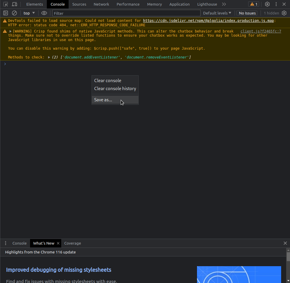Export Console Logs screenshot