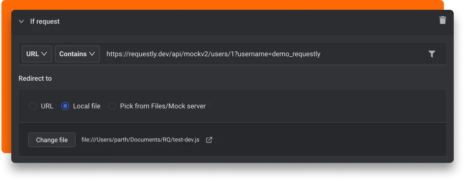 Map response from a local file using Requestly screenshot