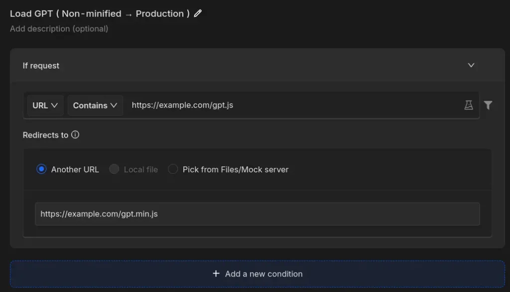Load Non minified GPT - Requestly