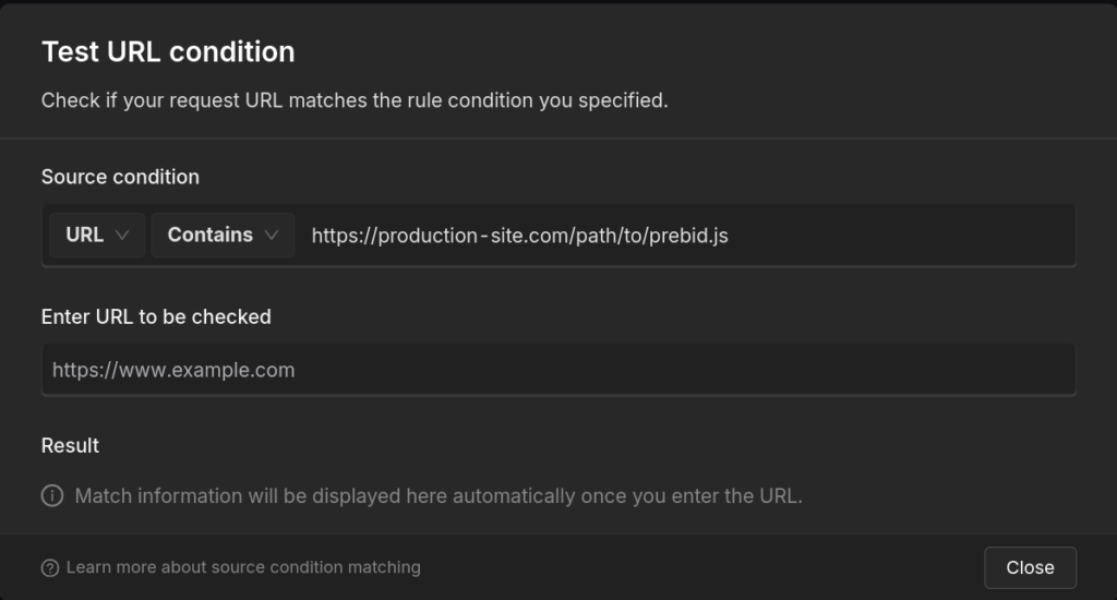 Test-url-condition’ - redirect prebid api calls