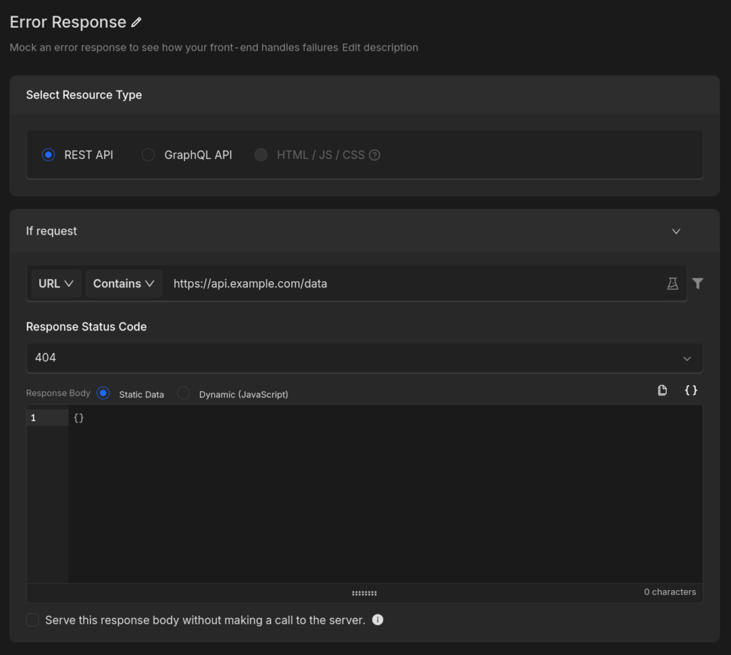Modify API response test error response