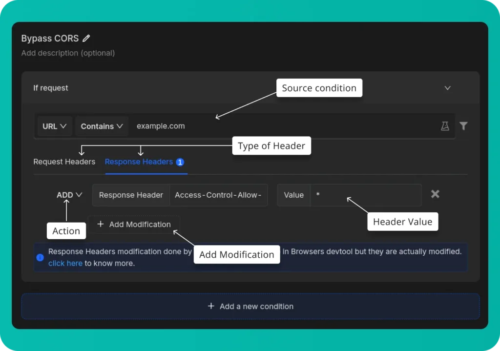 Requestly’s Modify header config screen