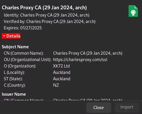 Charles proxy installation popup Linux