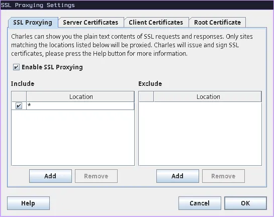 SSL proxy setting popup