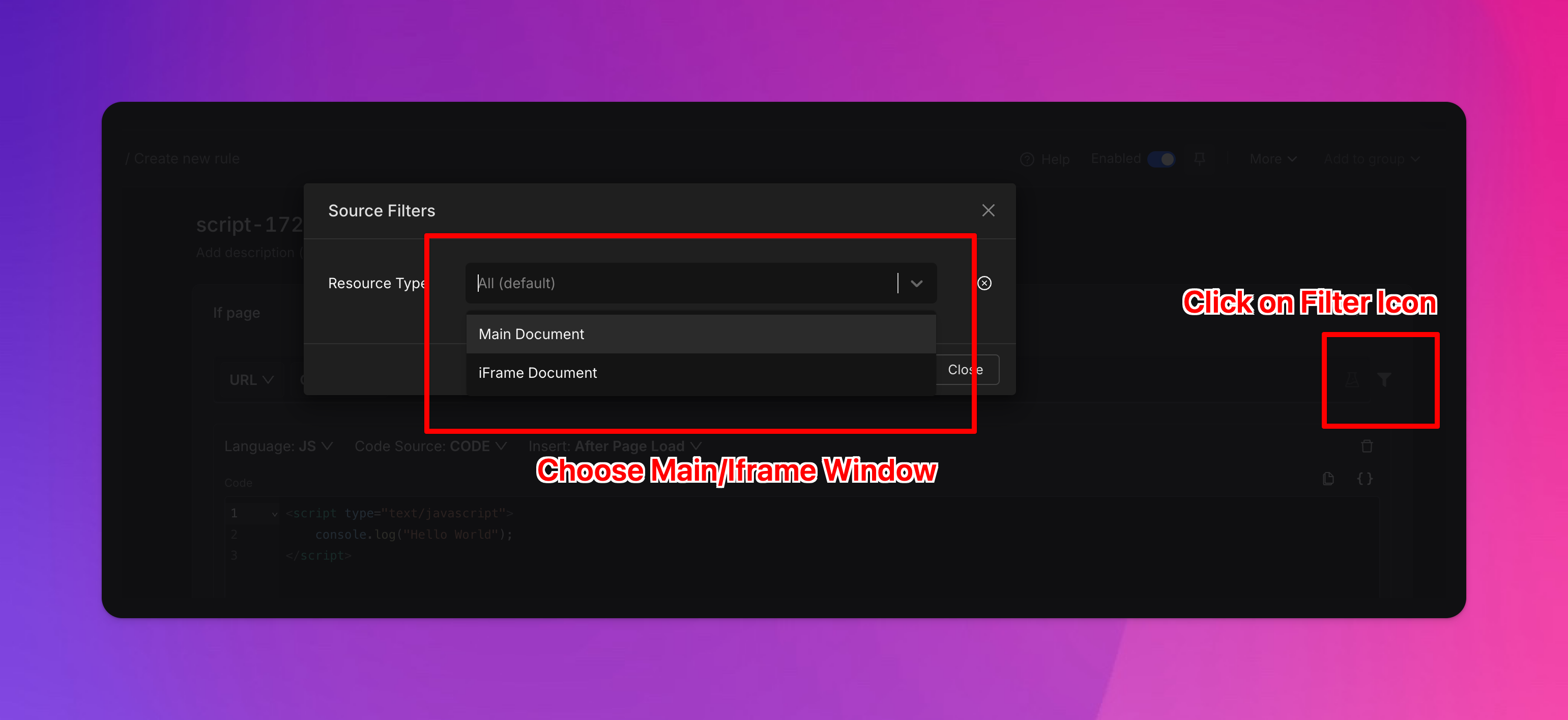 💫 Insert Script Rule (Additional Filter - IFrame / Main Window)