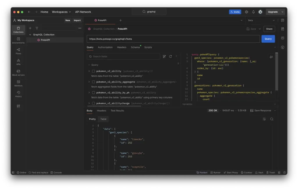 Postman GraphQL dashboard