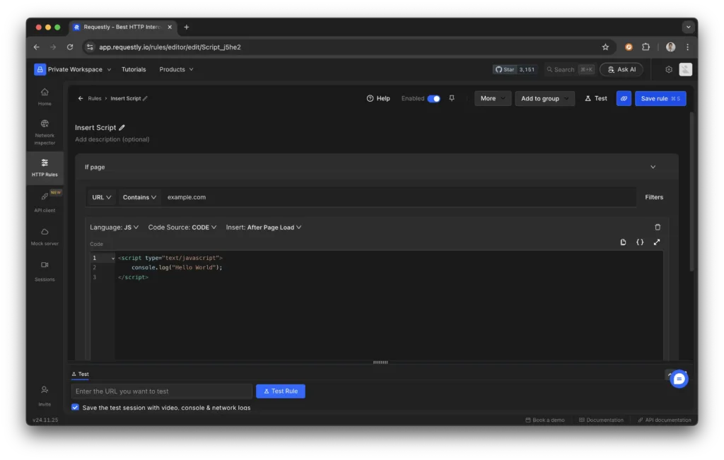 Requestly Insert Script