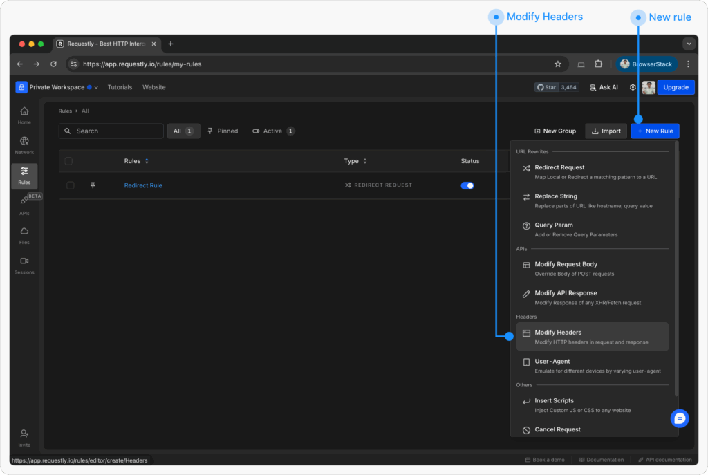 Click on modify header