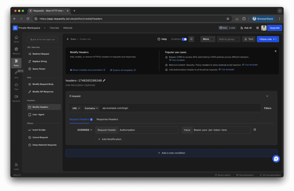 Modify authorization header