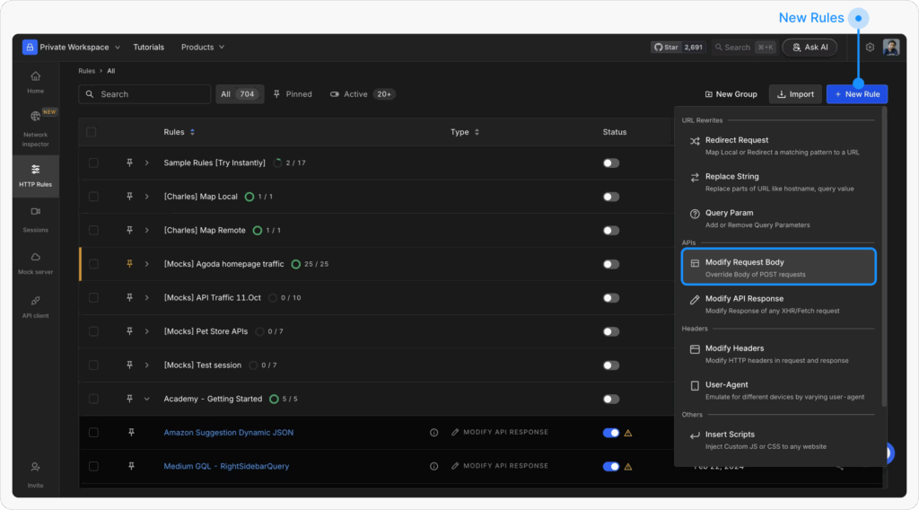 Create New modify Request Body Rule