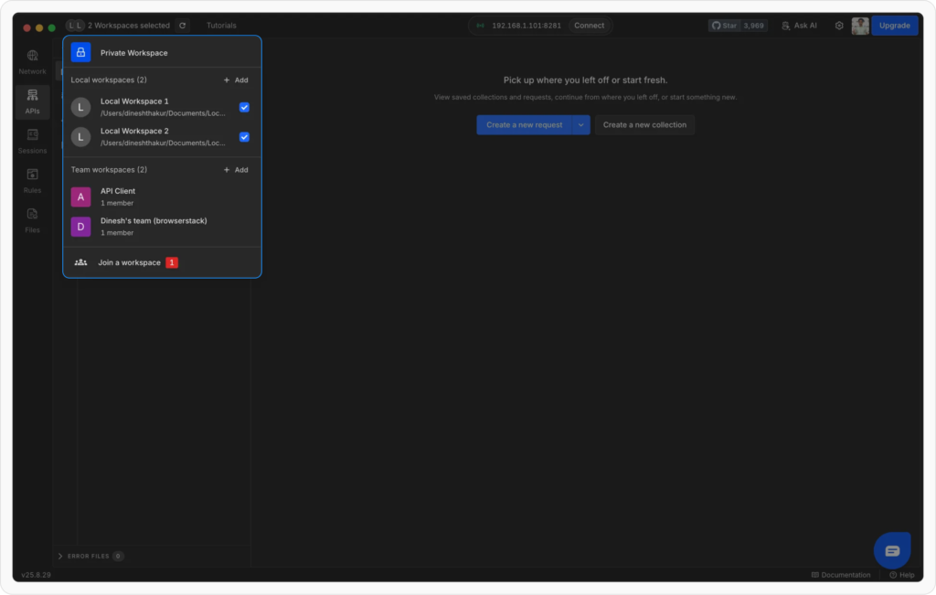 Select multiple workspaces