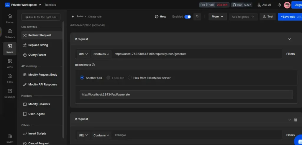 Redirect rule configuration
