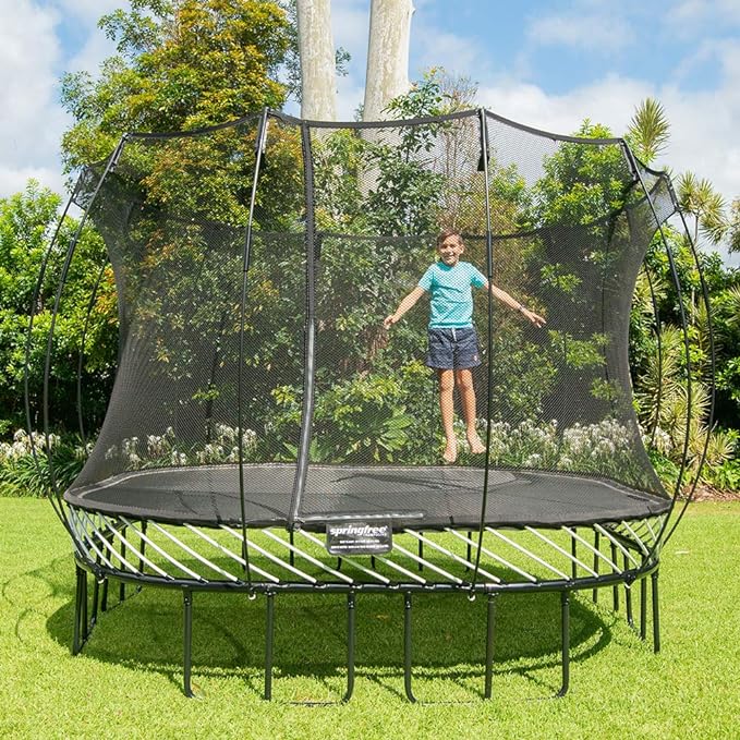 springfree trampoline kids jumbo square trampoline w/safety enclosure net jump