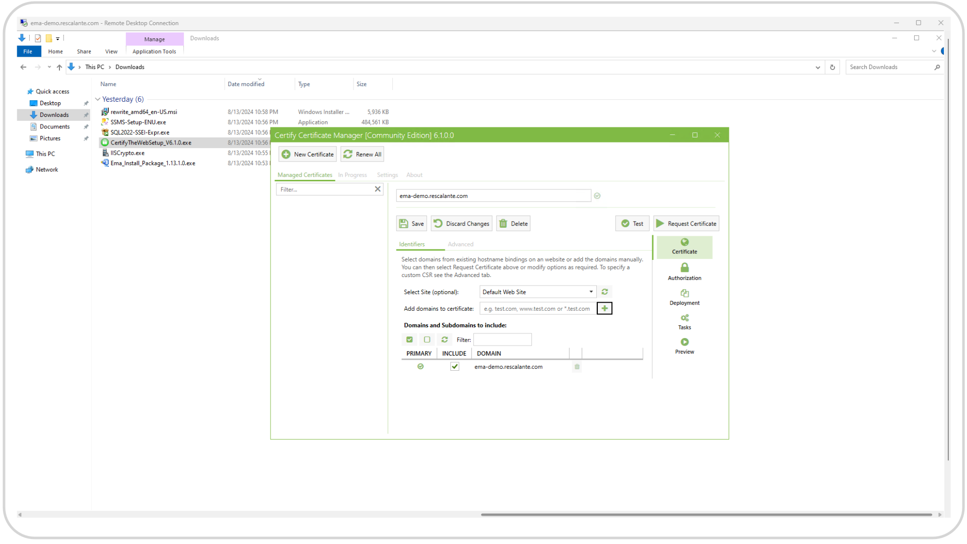 Certify the Web Adding Domain Certificate to IIS Default Website