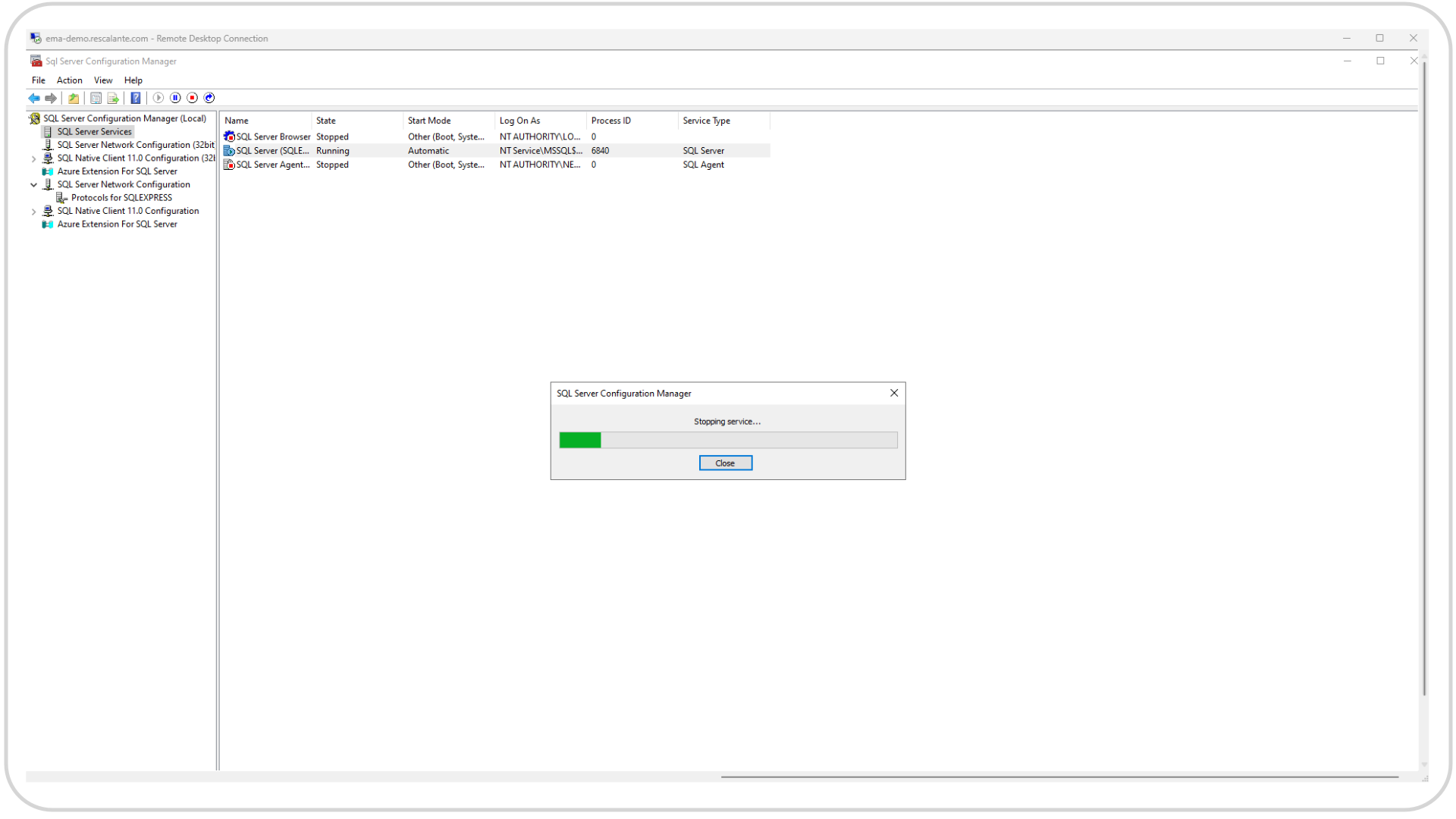 EMA Installation MSSQL Server 2022 Restarting Service