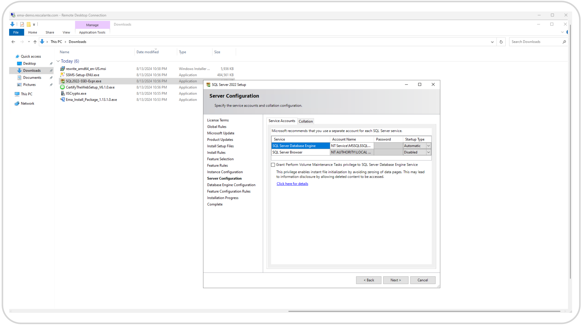 EMA Installation MSSQL Server Server Configuration