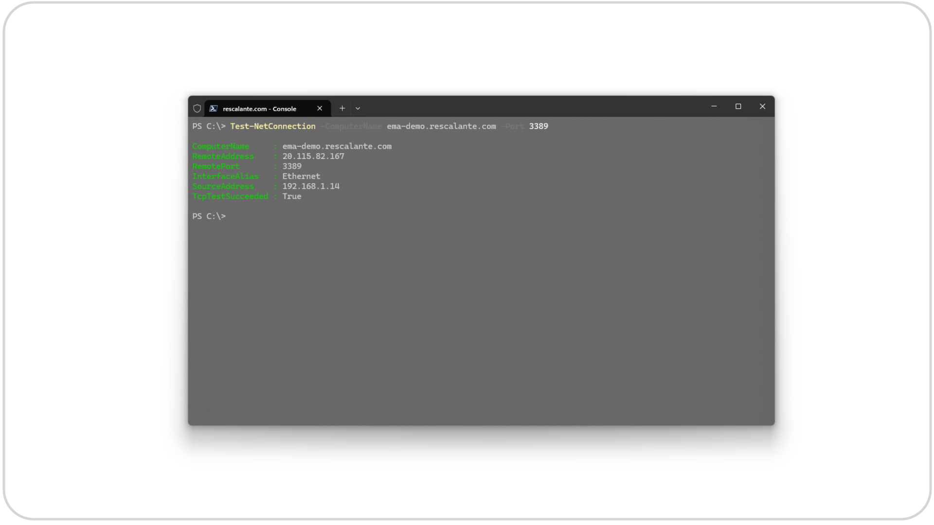 EMA Installation Test-NetConnection command to RDP