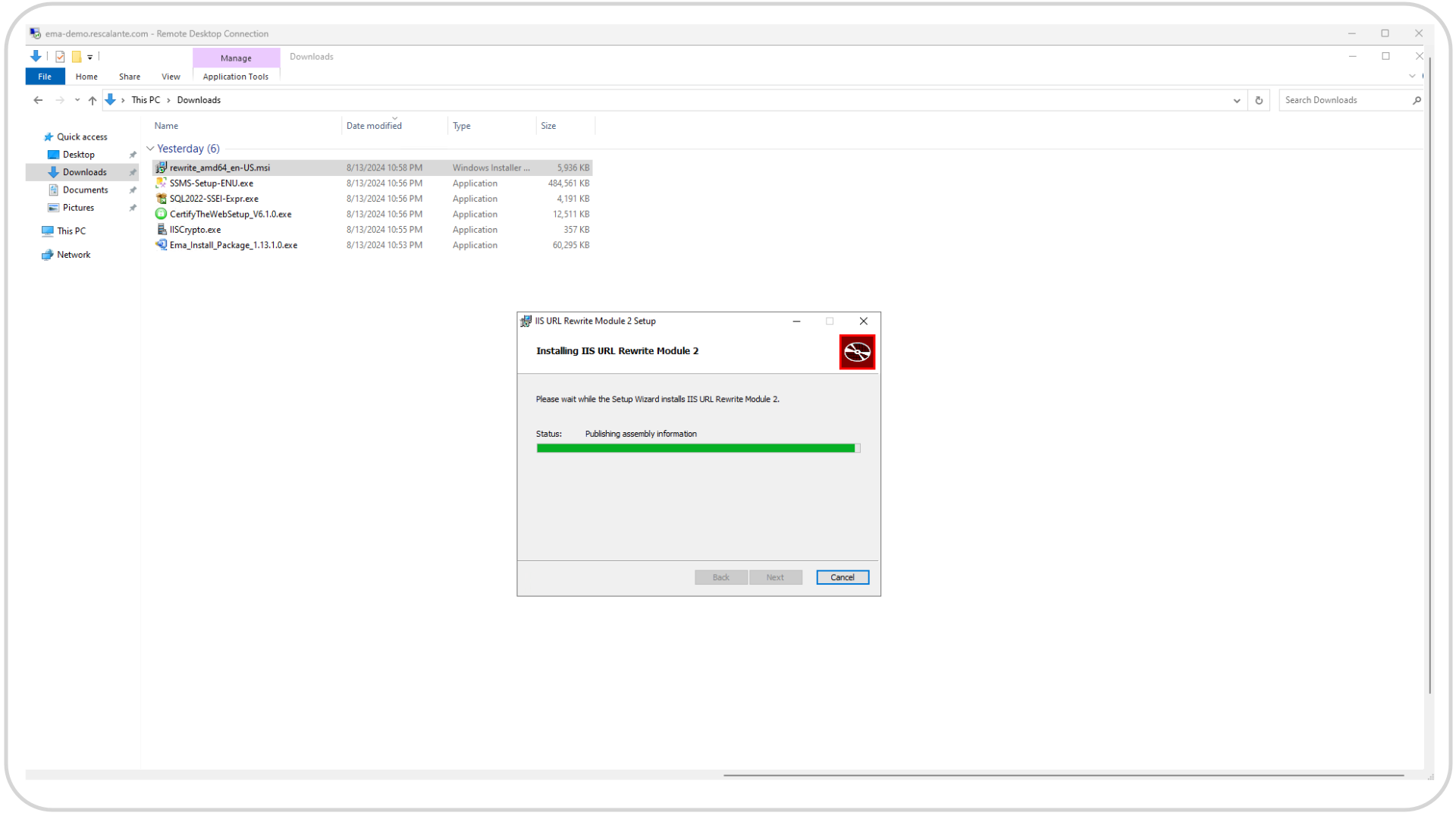 IIS URL Rewrite Module Installation in Progress