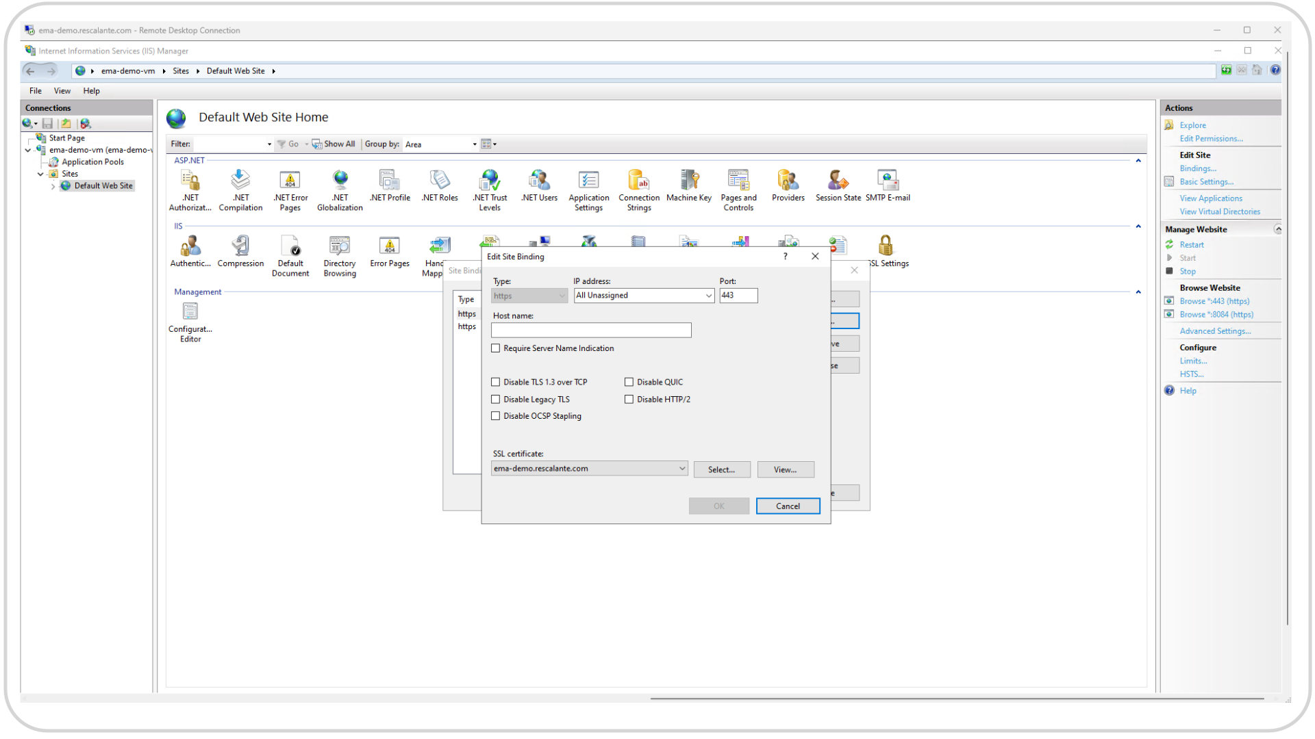 Microsoft IIS Default Website Edit Site Binding