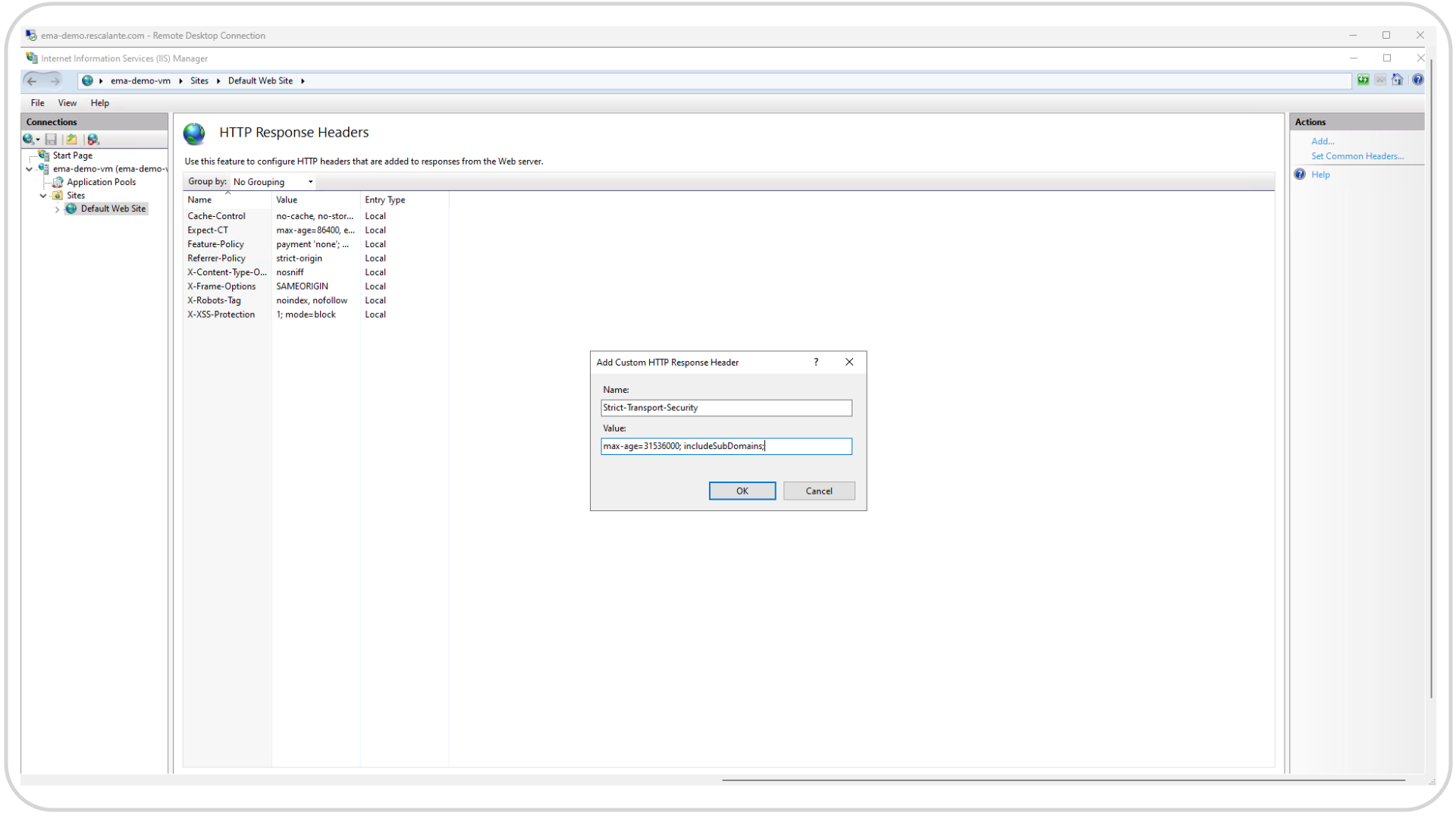 Microsoft IIS HTTP Response Headers Strict Transport Security