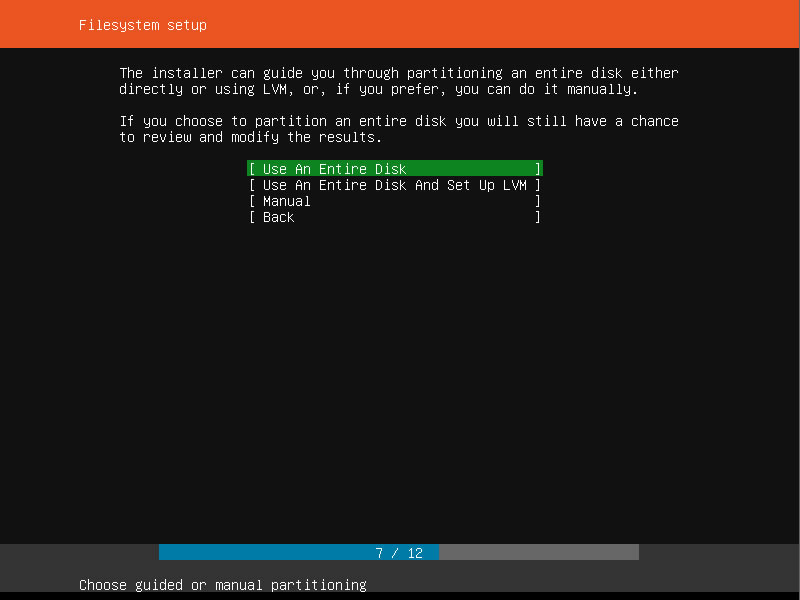 Ubuntu Server Installation Filesystem Setup