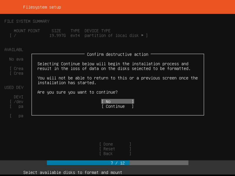 Ubuntu Server Installation Partition Confirmation