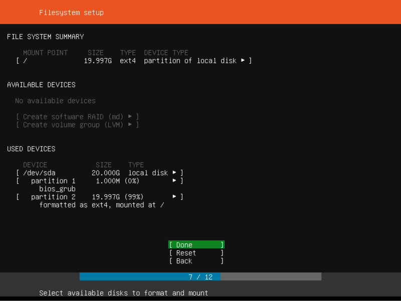 Ubuntu Server Installation Partition Summary