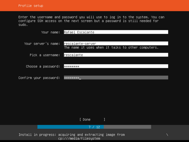 Ubuntu Server Installation Profile Setup