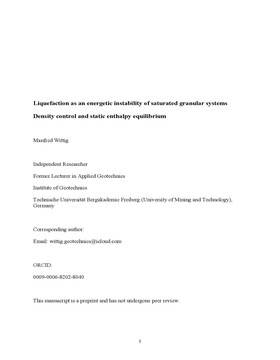 Cover art for Liquefaction as an energetic instability of saturated granular systems – Density control and static enthalpy equilibrium
