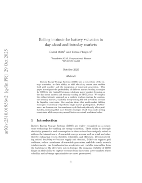 Cover art for Rolling intrinsic for battery valuation in day-ahead and intraday markets