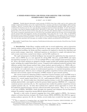Cover art for A Mixed-Form PINNS (MF-PINNS) For Solving The Coupled Stokes-Darcy Equations