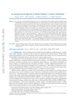 Cover art for An Impulse Control Approach to Market Making in a Hawkes LOB Market