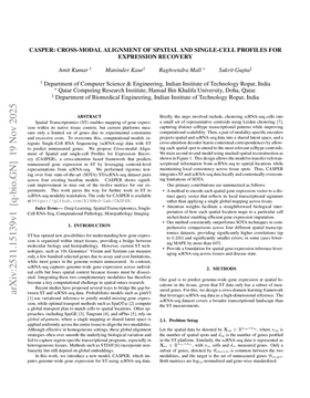 Podcast cover for "CASPER: Cross-modal Alignment of Spatial and single-cell Profiles for Expression Recovery" by Amit Kumar et al.