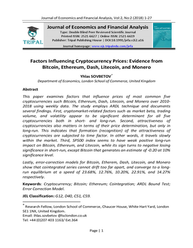 Factors Influencing Cryptocurrency Prices: Evidence from Bitcoin, Ethereum, Dash, Litecoin, and Monero