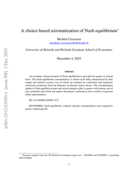 Cover art for A choice-based axiomatization of Nash equilibrium