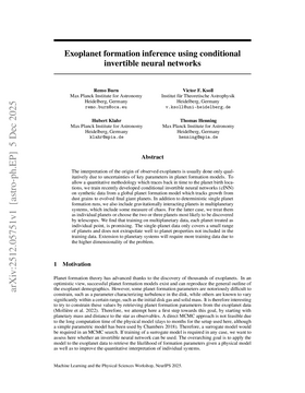 Podcast cover for "Exoplanet formation inference using conditional invertible neural networks" by Remo Burn et al.