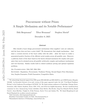 Cover art for Procurement without Priors: A Simple Mechanism and its Notable Performance